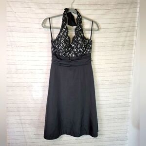 WHITE HOUSE BLACK MARKET LACE & SATIN HALTER DRESS, SZ 2